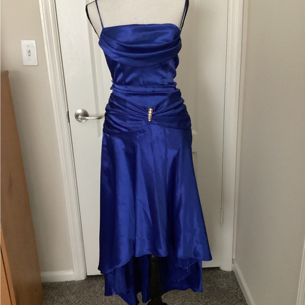 Onyx Nite Blue Asymmetrical Ruched Sundress
